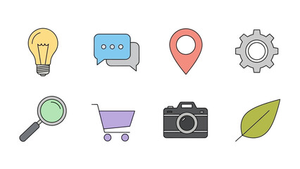 Colorful Collection of Various Business and Conceptual Icons on White Background