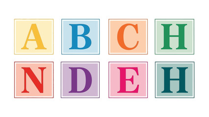 Educational illustration featuring pastel alphabet blocks spelling the word 'BACHEND' for learning