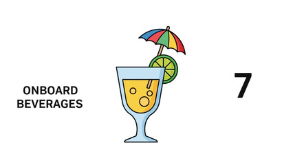 Illustration of Onboard Beverages Menu Item Number Seven Featuring a Tropical Drink