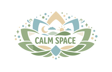 Fototapeta premium Tranquil lotus emblem with sunrise and crescent moon design elements