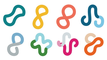 Collection of colorful abstract logos featuring wavy lines and geometric shapes for branding