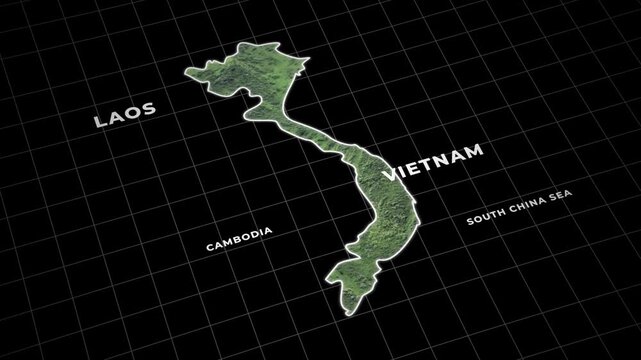 Vietnam 3D Map Animation With Landscape And Grid Background
