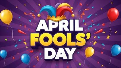 Vibrant april fools day graphic with jester hat and balloons