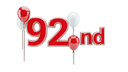 92nd Birthday Celebration with Balloons on White Background