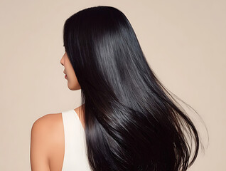 Fototapeta premium 綺麗な長い黒髪の女性｜Shiny Long Black Hair Woman for Shampoo & Hair Care Advertising