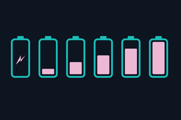 Battery level indicators. Colorful battery charge level icons. Battery power level pictograms in outline style. Vector
