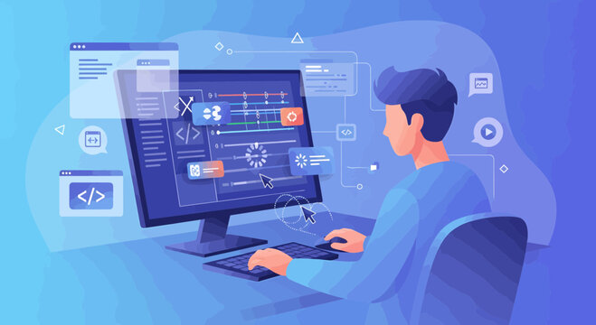 Creative Designer Working On Computer Animating 2D Project