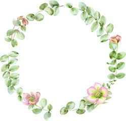 Watercolor wreath of eucaliptus