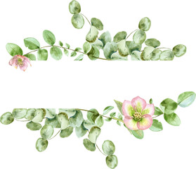 Watercolor border of eucaliptus