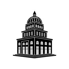 Classic government building or capitol dome illustration, black and white vector architecture. © Nayeem