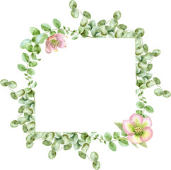 Watercolor frame of eucaliptus