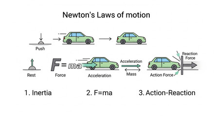 Newton's three laws of motion illustrated