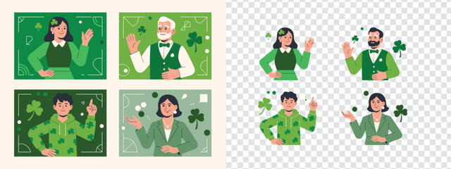 Obraz premium Professional portraits of diverse people celebrating St Patricks Day with shamrock symbols