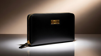 Elegant black leather clutch purse with gold accent, perfect for evening wear and special occasions