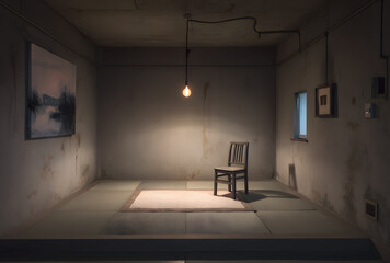 Minimal japanese tatami room interior with low wooden table and soft natural light