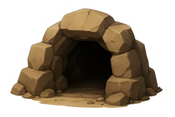 Hand drawing rocky cave entrance digital painting isolated asset for adventure game design and fantasy animation