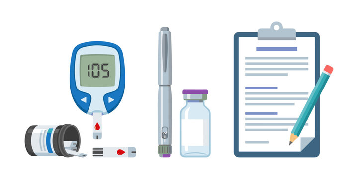 Diabetes monitoring set with blood glucose meter and insulin pen