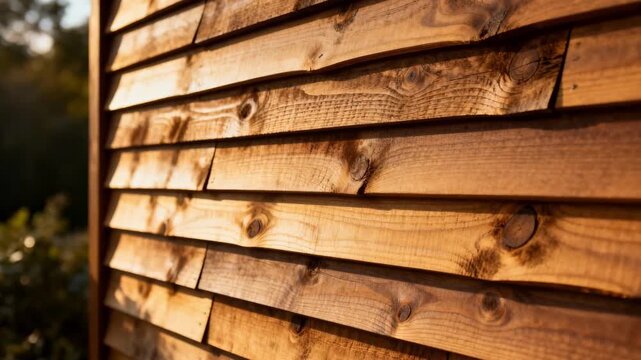 Medium shot capturing natural wood horizontal lap siding displaying rich grain patterns and craftsmanship in overlapping boards illustrating warmth and classic architectural charm.