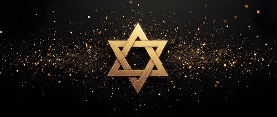star of david in gold on black background with glitters