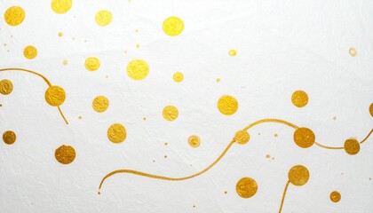 金箔のドットと曲線が舞う和紙背景：お正月や祝事に使える高級和モダン素材