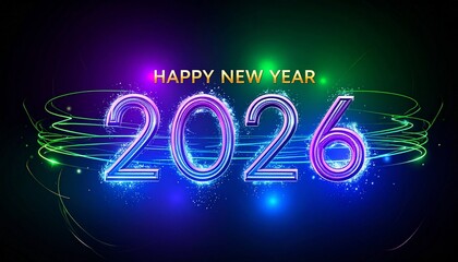 Glowing 2026 New Year text with swirling lights