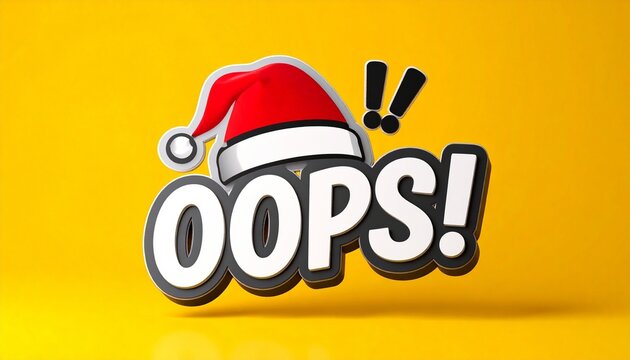 Oops text with Santa hat on yellow background - Powered by Adobe