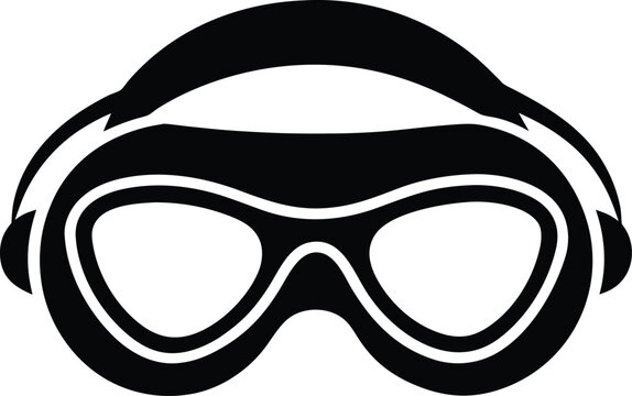 Vector illustration of a black mask with glasses on a white background featuring a stylish frame and lens design as an infinite vision symbol or fashion icon.
