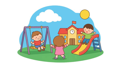 Obraz premium Children playing on playground equipment at school.