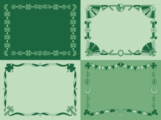 A collection of four decorative green St Patricks Day themed borders and frames with shamrocks and patterns