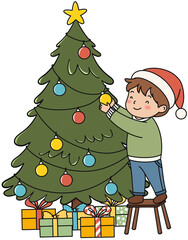 boy and christmas tree