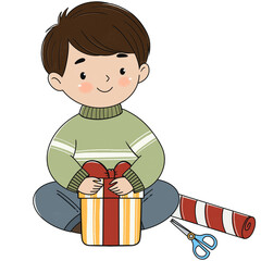 Cute boy with Christmas gift