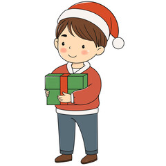 Cute boy with Christmas gift box