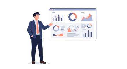 Fototapeta premium Businessman Presenting Data Analytics Dashboard in Office