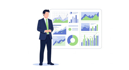 Fototapeta premium Businessman Presenting Data Analytics on Board in Office