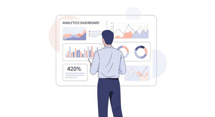 Man Analyzing Analytics Dashboard on Large Screen