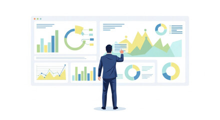 Business Analyst Presenting Data Visualizations on Large Dashboard