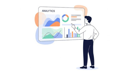 Professional Man Presenting Analytics Dashboard in Modern Office