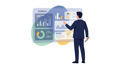 Businessman Analyzing Data Analytics Dashboard in Office