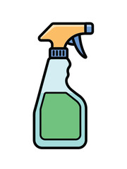 Cleaning spray bottle with green liquid inside.