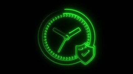 Glowing neon Clock icon analog clock on the black background glowing neon clock animation icon watch timer animated. solidity. countdown, creative, dial, digital, effect,  - Powered by Adobe