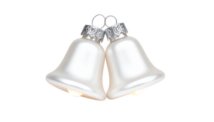 Dual collection of macro pearl bell Christmas decorations with glowing lights isolated on transparent background