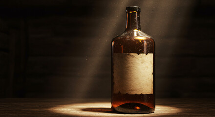 Amber Glass Bottle with Blank Label: Natural Remedies Concept