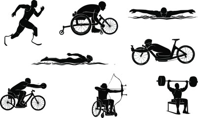 Obraz premium Vector Silhouette of Adaptive Athlete Black Vector Pack Inclusive Sports Silhouettes |Athlete Action Vector Collection
