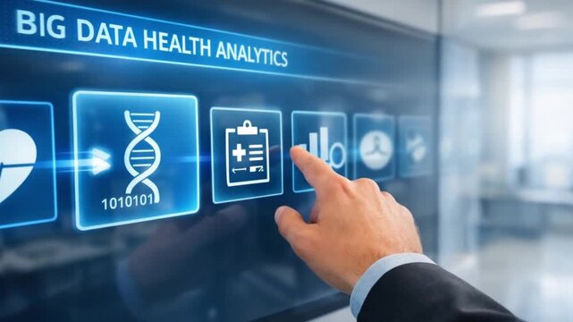 interoperability health data exchange concept. Digital interface showcasing health analytics and data visualization.