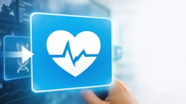 interoperability health data exchange concept. Digital health interface with medical icons and data analytics.