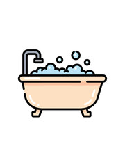 Cute Bathtub Filled with Bubbles and Water.