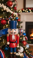 Festive Christmas tree with a nutcracker ornament
