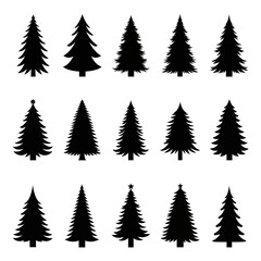 Obraz premium Collection of Christmas Tree Silhouettes for Holiday Designs.