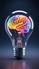 Light bulb with glowing brain inside purple light
