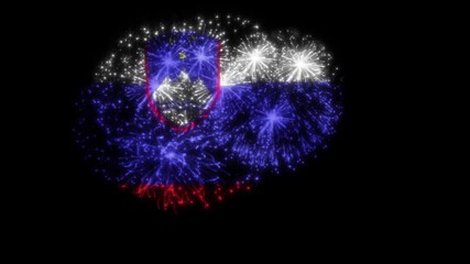 Slovenia Flag Fireworks Animation on Black Background, National Celebration Firework Effect, Festive Independence Day Motion Graphics